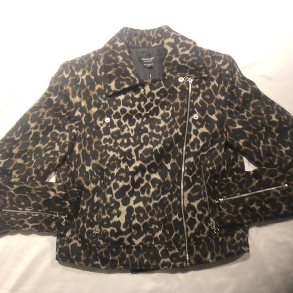 New Marciano leopard print moto crop blazer jacket S - Picture 4 of 11